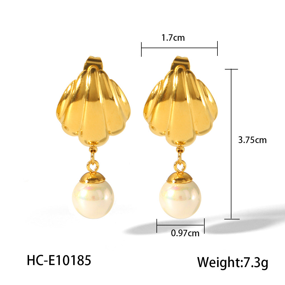 Minimalist Seashell-Shaped Titanium Steel Stud Earrings with 18K Gold Plating for Women