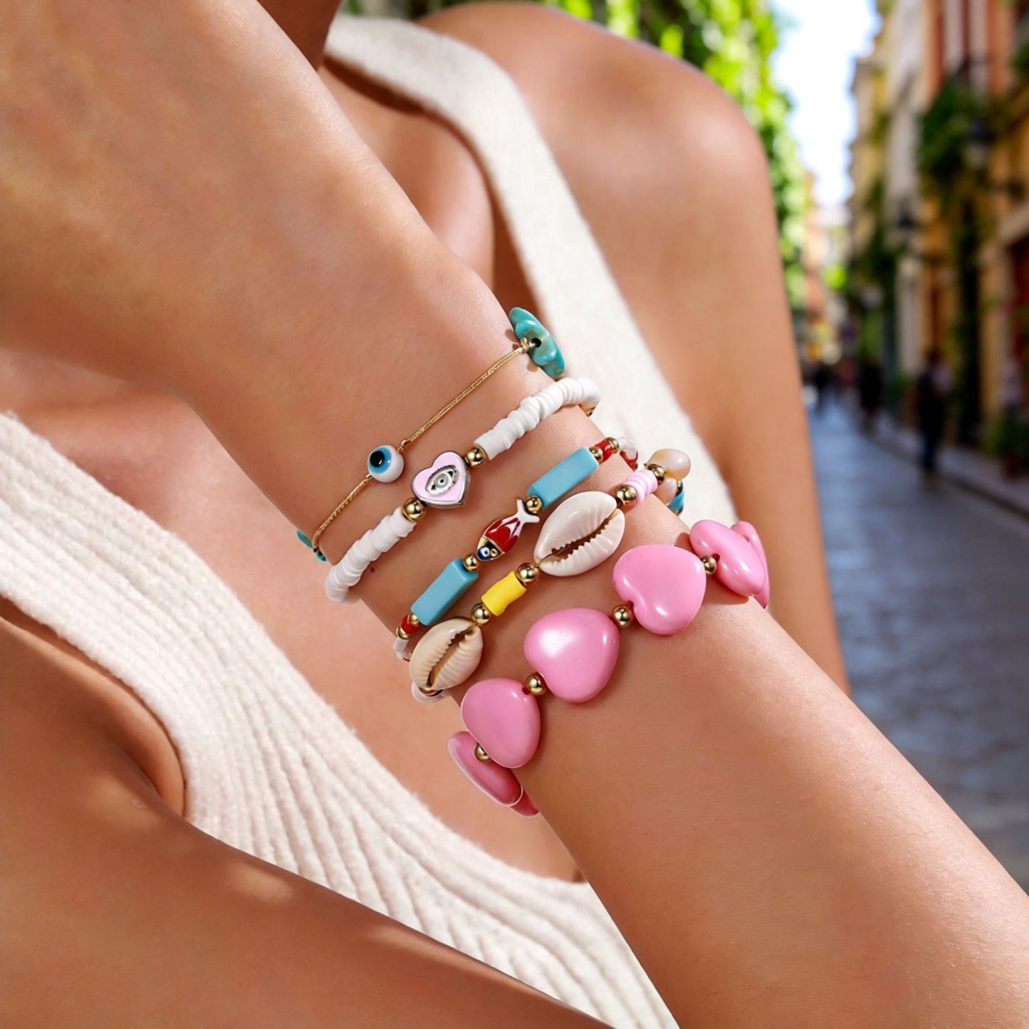 Bohemian Geometric Resin Shell Turquoise Starfish Beaded Bracelet for Women and Men