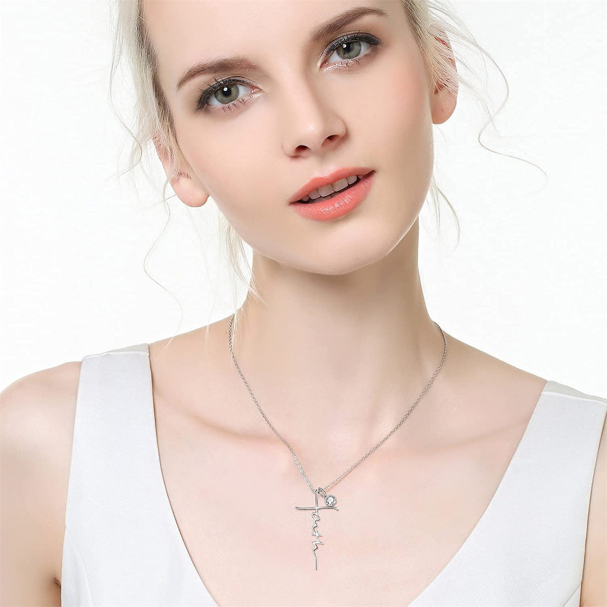 Elegant Stainless Steel Cross Pendant Necklace for Women with Polished Titanium Steel Charm and Daisy Floral Accent