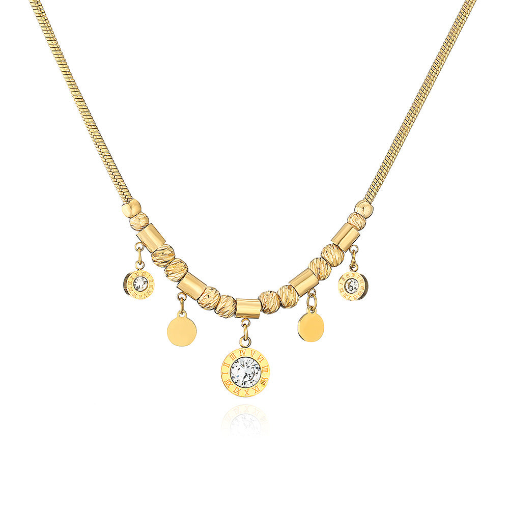 Collana pendente geometrica da donna in acciaio inossidabile con placcatura in oro 18 carati e intarsio in zircone