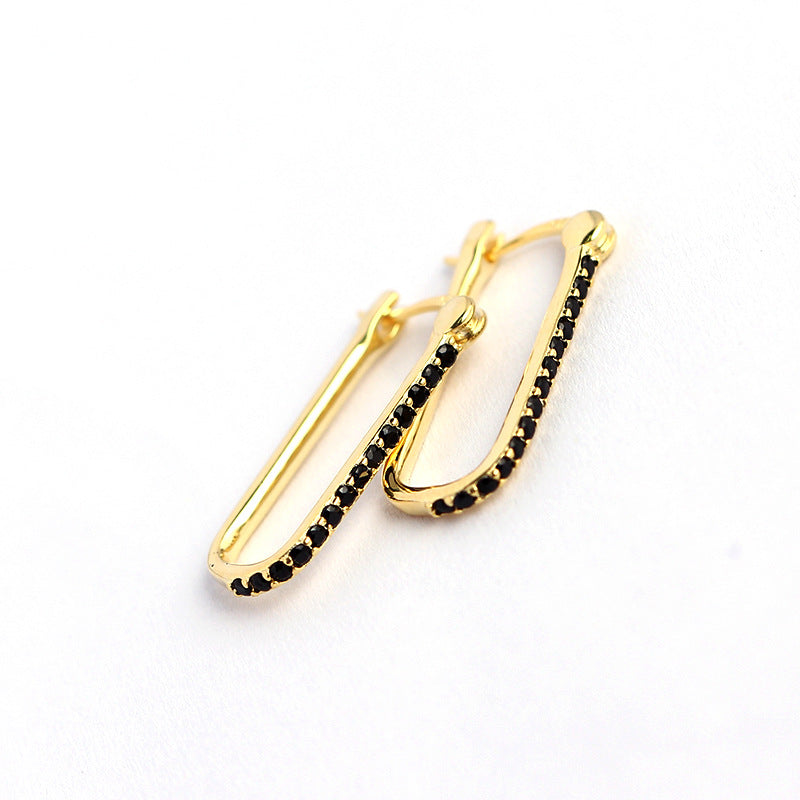 Minimalist 925 Sterling Silver Geometric Rectangle Inlaid Diamond Hoop Earrings for Women