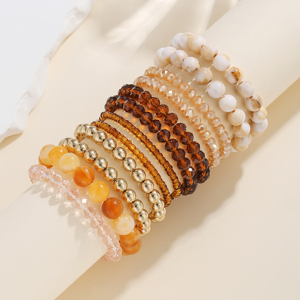 Vintage Geometric Crystal Resin Beaded Bracelet Set