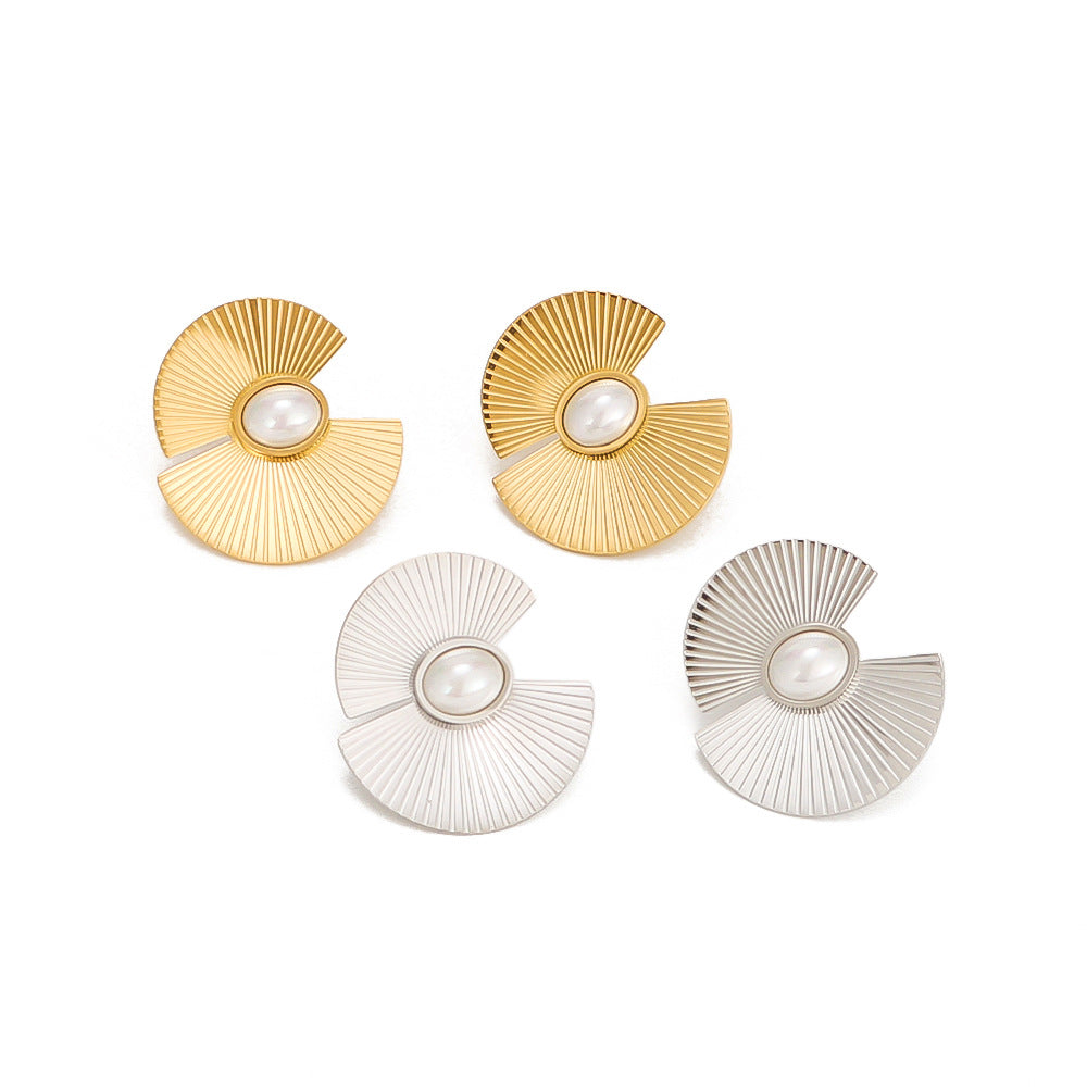 Orecchini a perno da donna a forma di ventaglio irregolare geometrico in acciaio inossidabile placcato oro 18K