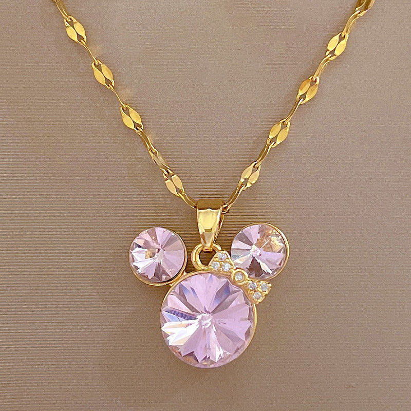 Collana con corona ad ali e cristalli carini per donna in acciaio al titanio con forma geometrica e stile fresco e dolce
