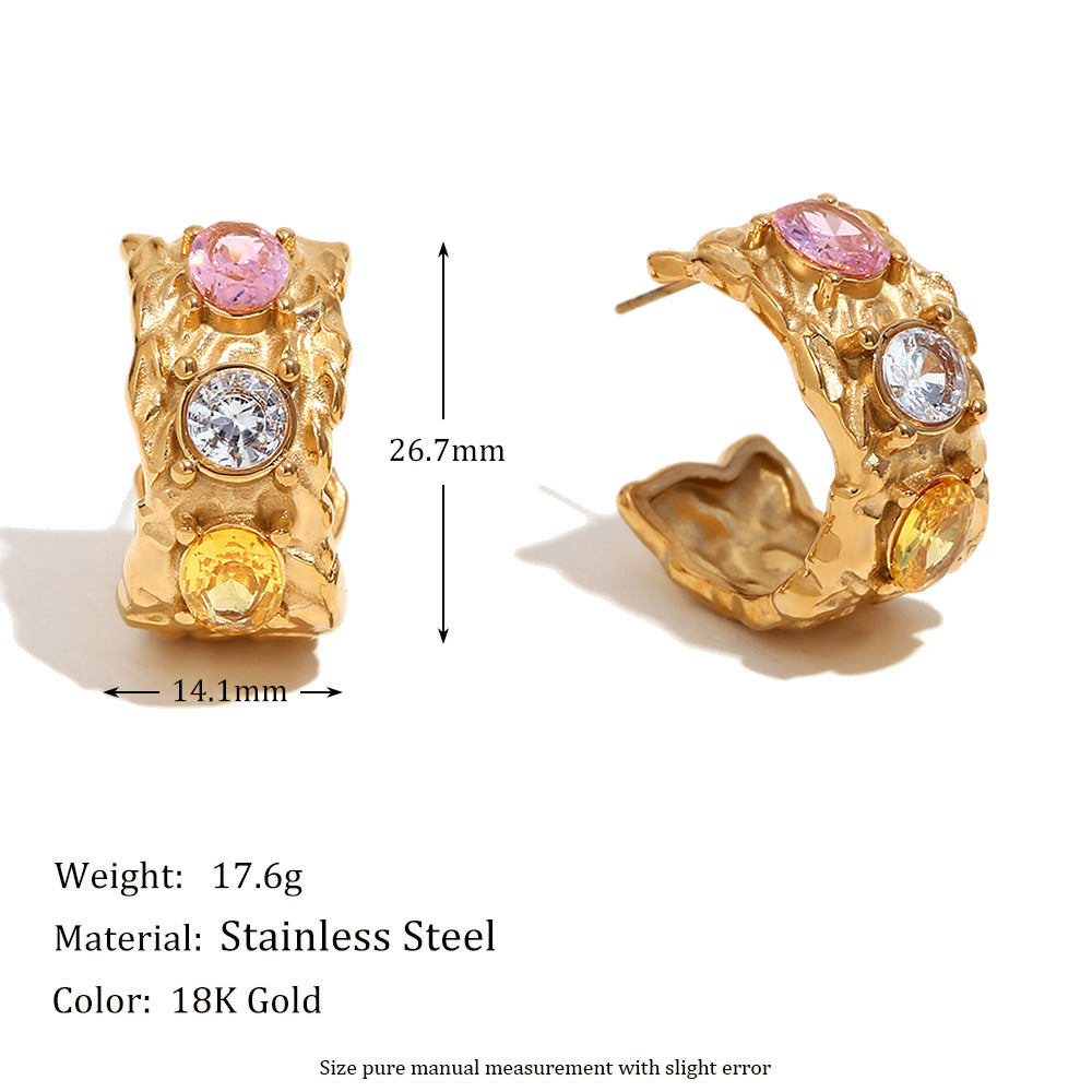 Fashionable Geometric Stainless Steel Plated 18K Gold Irregular Micro-Pave Cast Bracelet and Ring Set