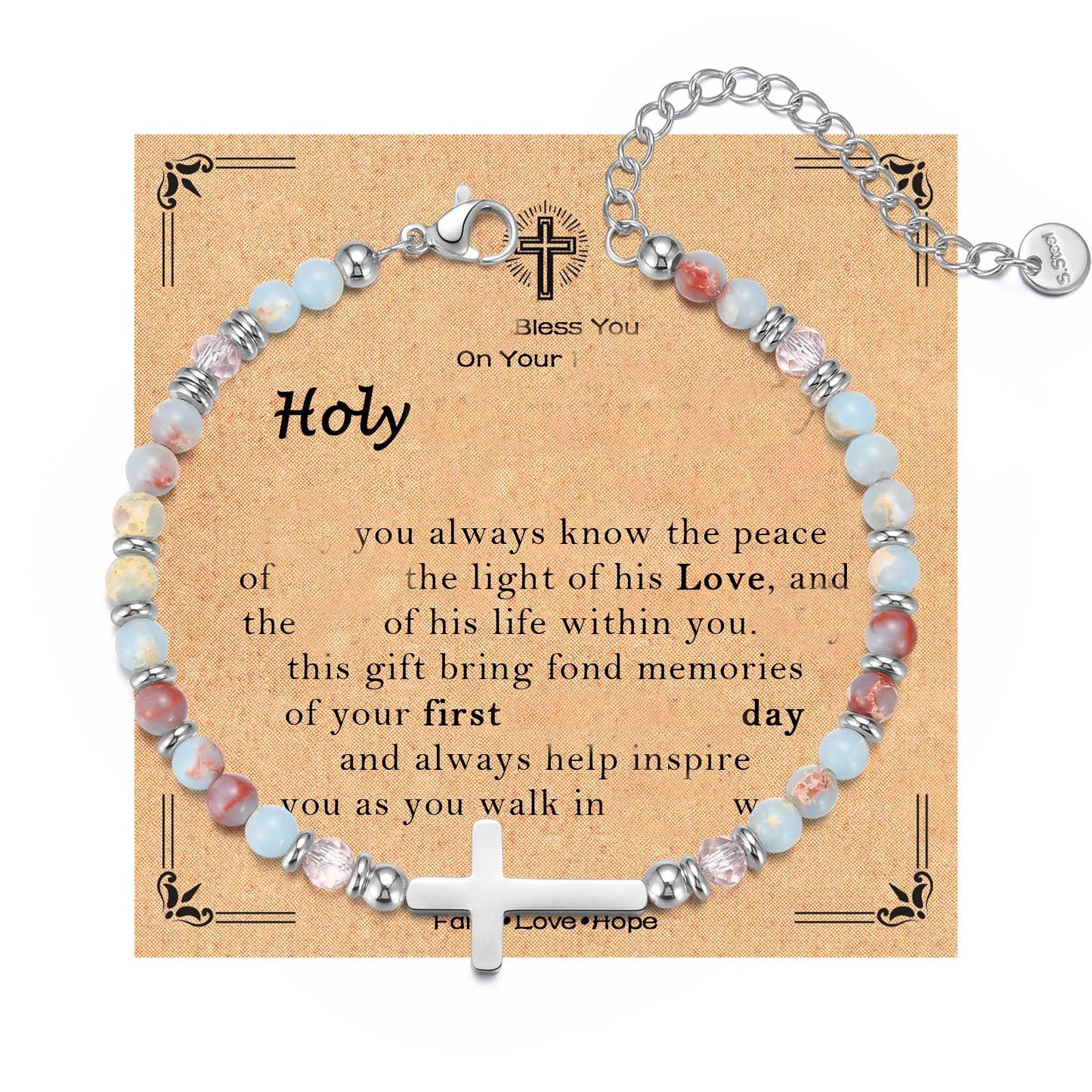 Minimalist Geometric Cross Stainless Steel Charm Bar Bracelet with Card