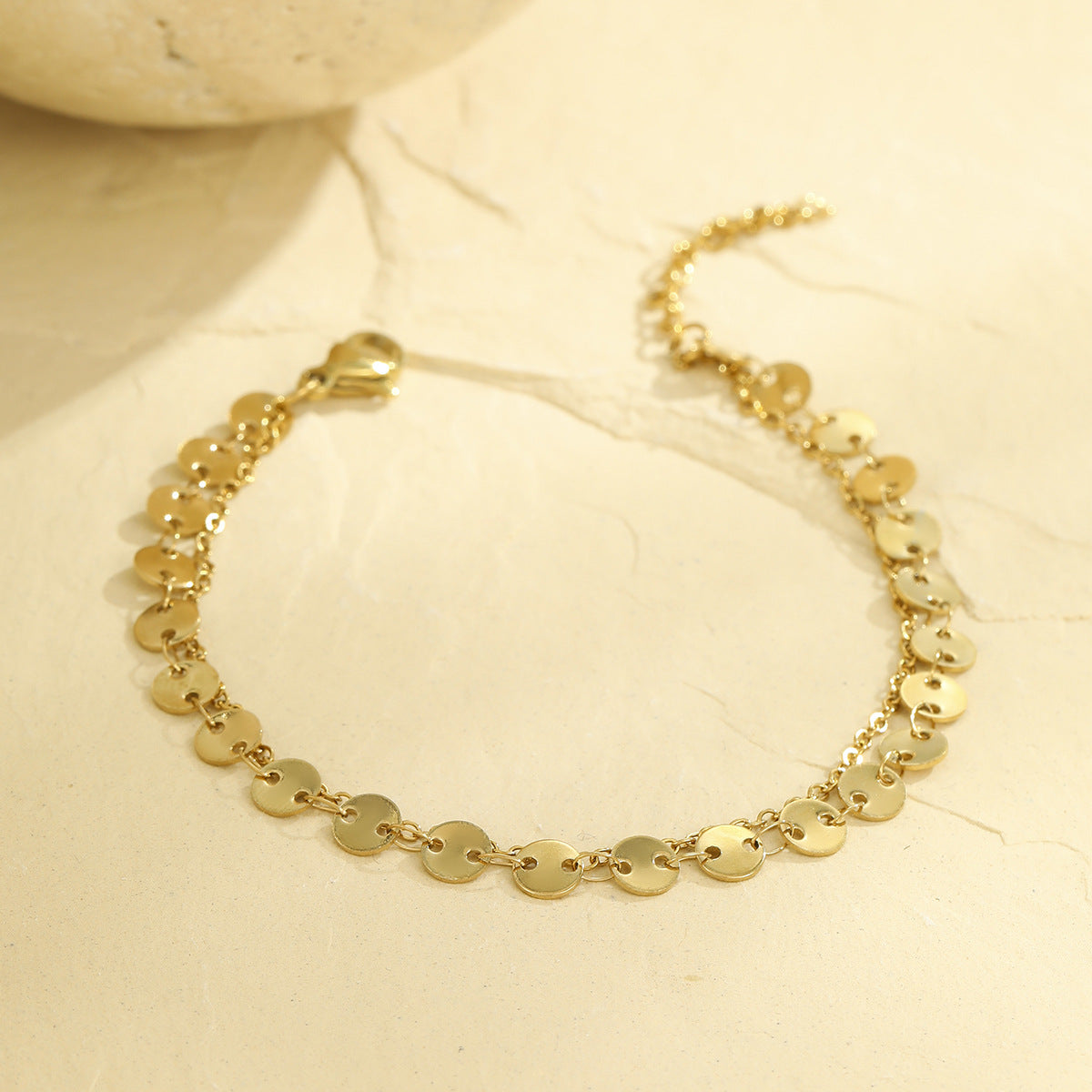 Vintage-Inspired Double-Layer Geometric Circle Bracelet for Women in Stainless Steel with Plated Finish
