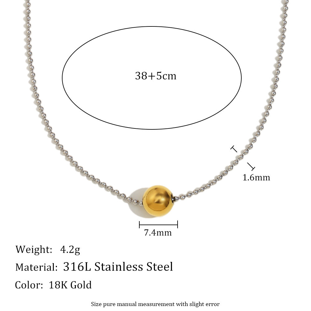 Minimalist Geometric Stainless Steel Necklace with 18K Gold Plated Beads for Women