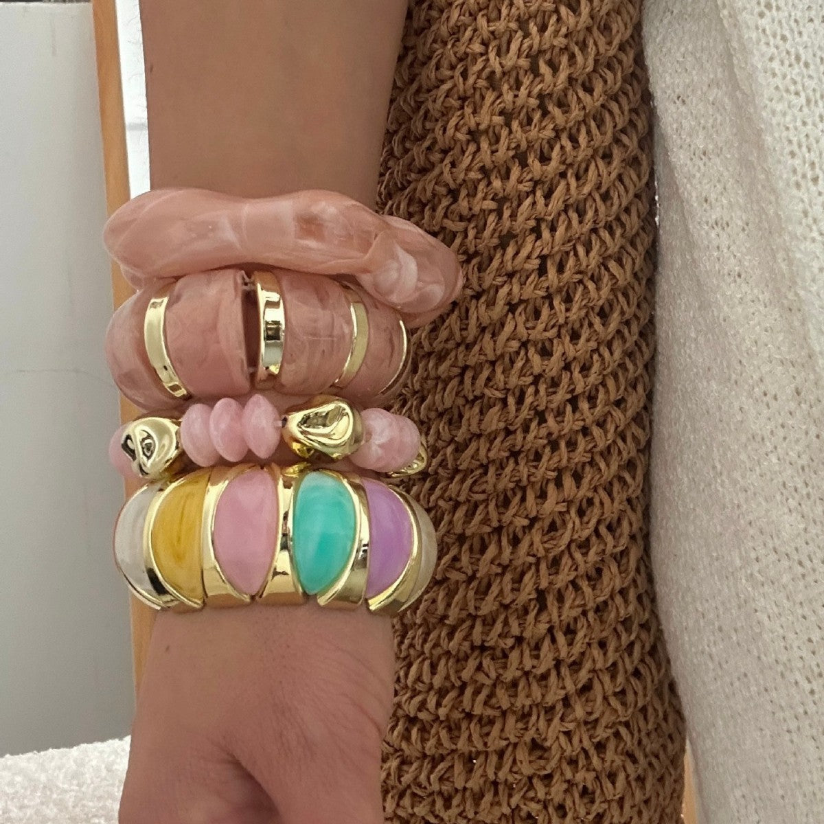Geometric Plated Acrylic Wide Cuff Bracelet