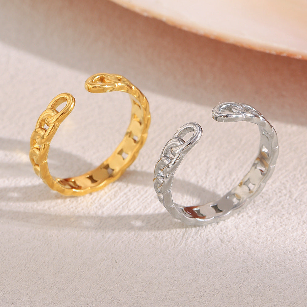Minimalist Chic Geometric Stainless Steel Ring with 18K Gold Plated Narrow Open Band for Women