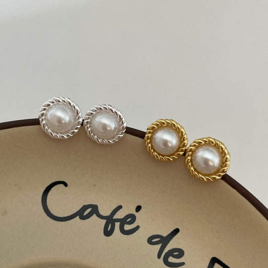 Pendientes de perlas con incrustaciones en plata de ley 925, con forma de lágrima, estilo dulce y fresco.