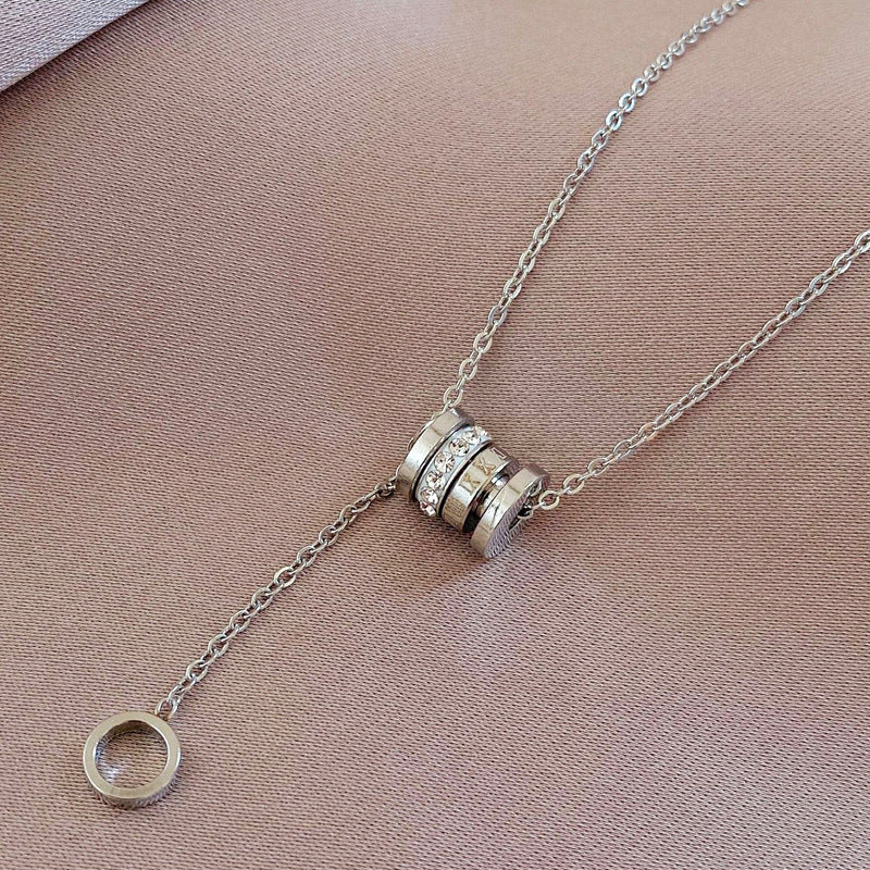 Minimalist Geometric Titanium Steel Roman Numeral Pendant Necklace for Women and Men with Plated Finish and Clavicle Chain Style
