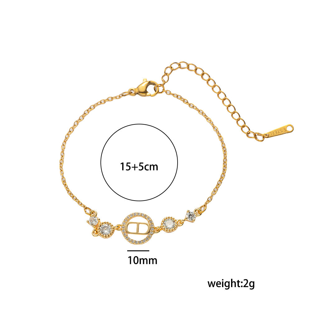 Minimalist Geometric Titanium Steel Bracelet for Women with Gold Plating and Letter C D Design
