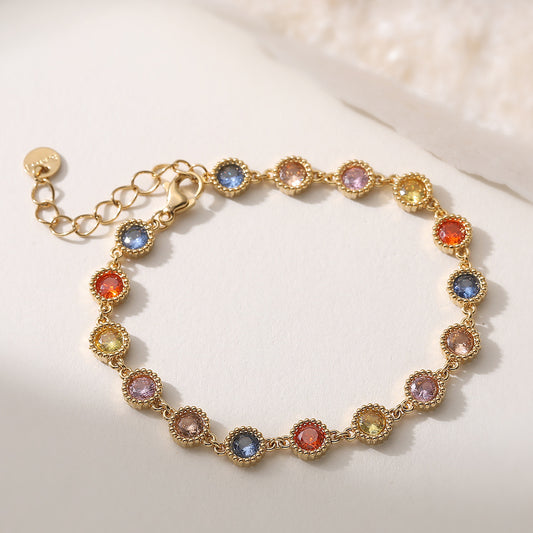 Minimalist Luxury 18K Gold Plated Geometric Stainless Steel Bracelet with Cubic Zirconia for Women