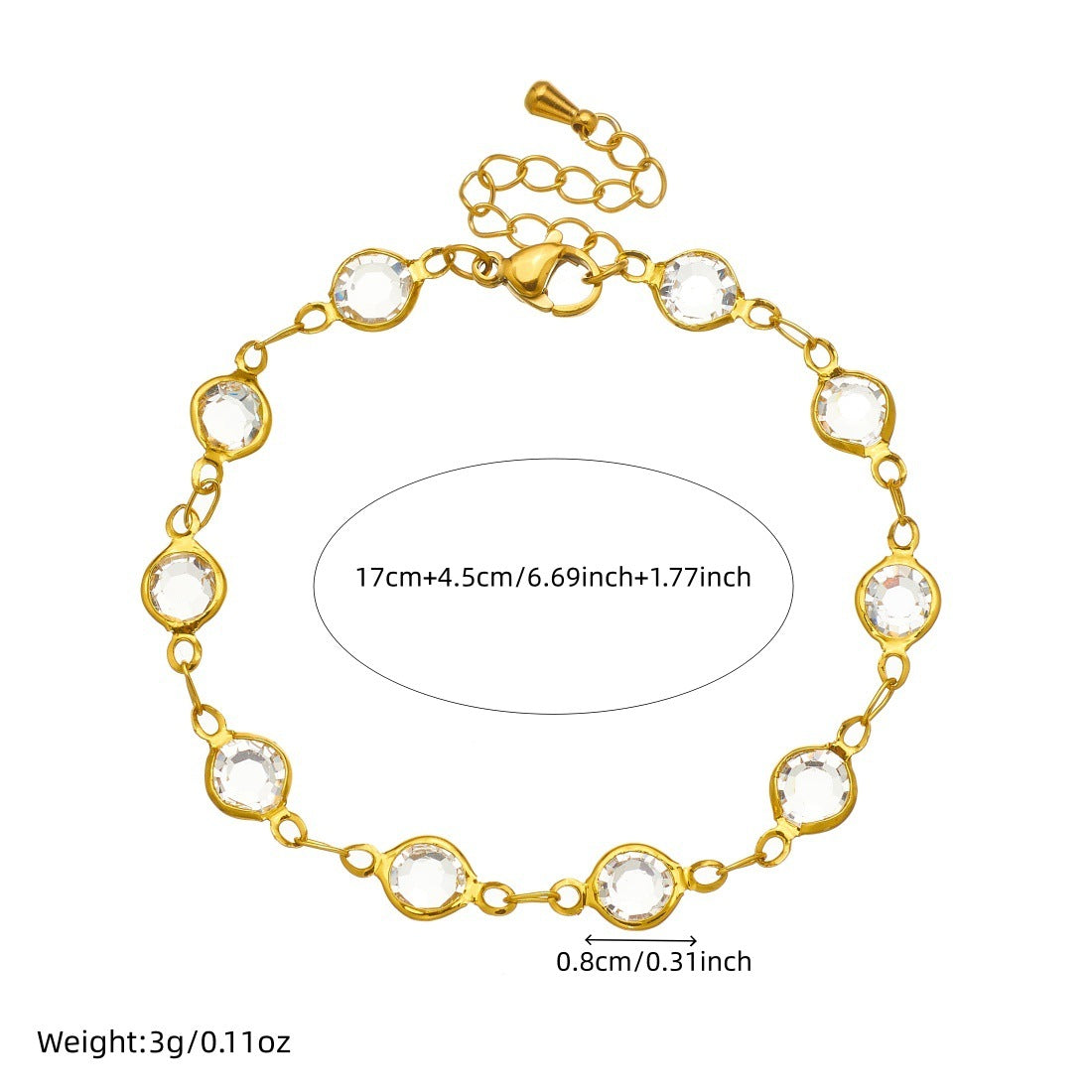 Minimalist Gold Plated Stainless Steel Round Crystal Rhinestone Jewelry Set for Women