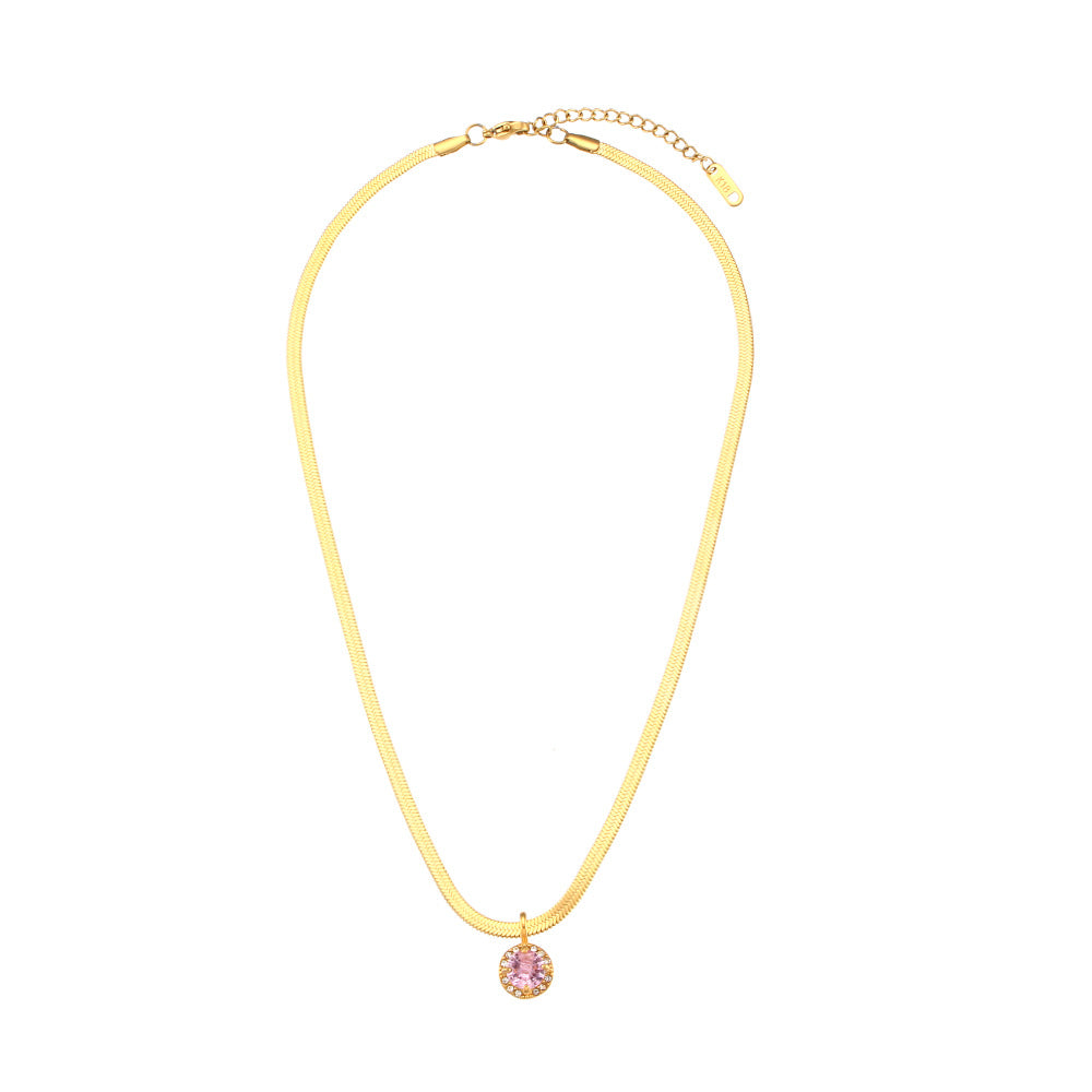 Fashionable Geometric Stainless Steel Pendant Necklace with Rhinestone Accents for Women