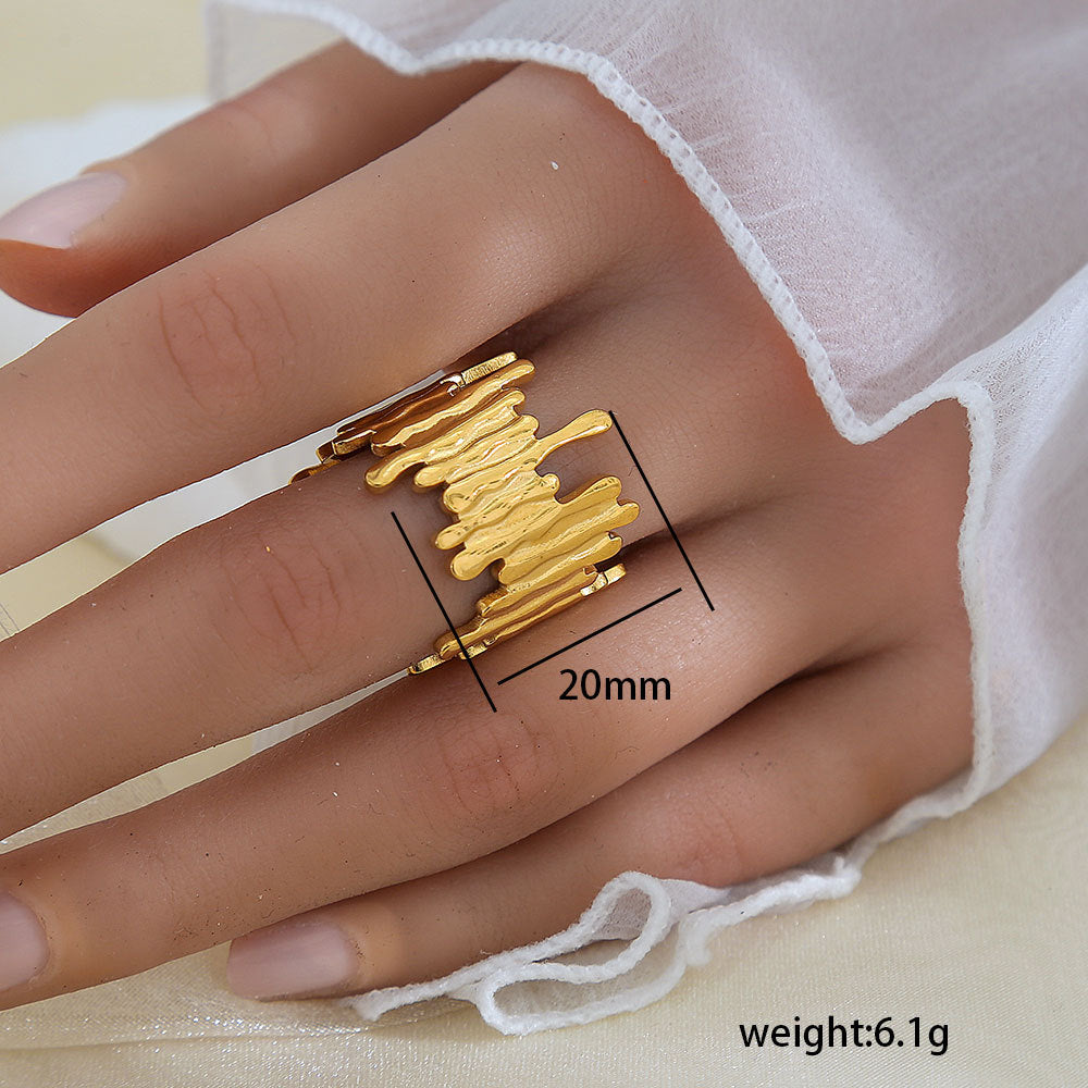 Anello aperto regolabile geometrico in acciaio al titanio con finitura galvanica per donna e uomo, gioielli moderni e minimalisti