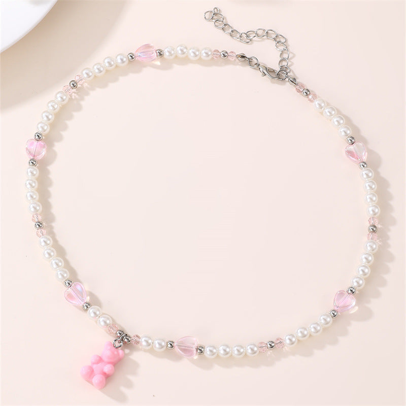 Collana con Ciondolo Orsetto Minimalista per Ragazze in Lega con Finitura Smaltata, Gioiello con Catenina a Medaglione con Fiocco per Bambine dai 3 ai 10 Anni