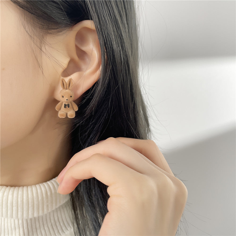 Cute Cartoon Rabbit Velvet Earrings with 925 Sterling Silver Posts for Women