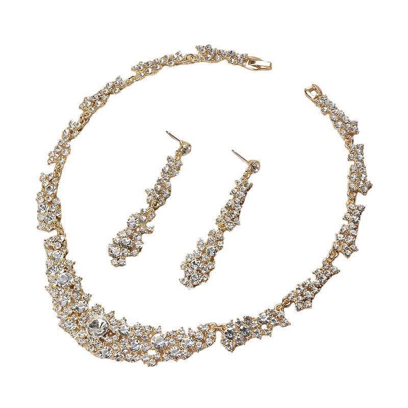 Elegante collar y pendientes de aleación con incrustaciones de diamantes de imitación con cadena singapur para bodas y fiestas