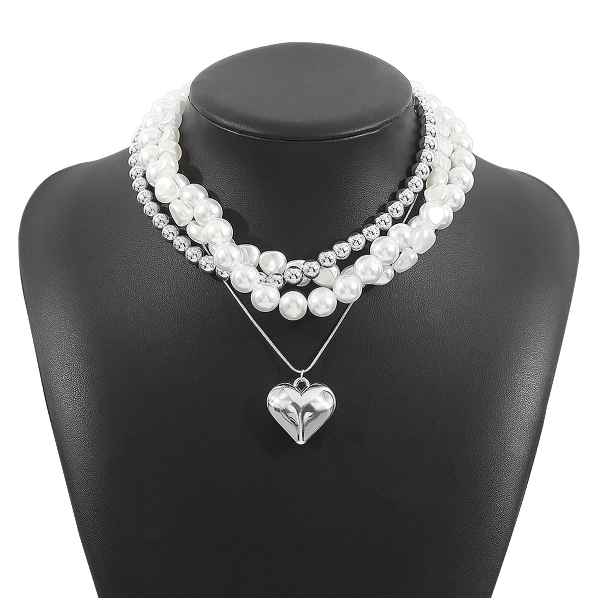 Elegant Heart-Shaped Baroque Pearl Bracelet and Necklace Set with Alloy Pendant and CCB Beads for Women