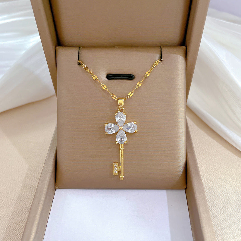 Collar de acero de titanio geométrico minimalista de lujo con incrustaciones de diamantes de imitación para mujer