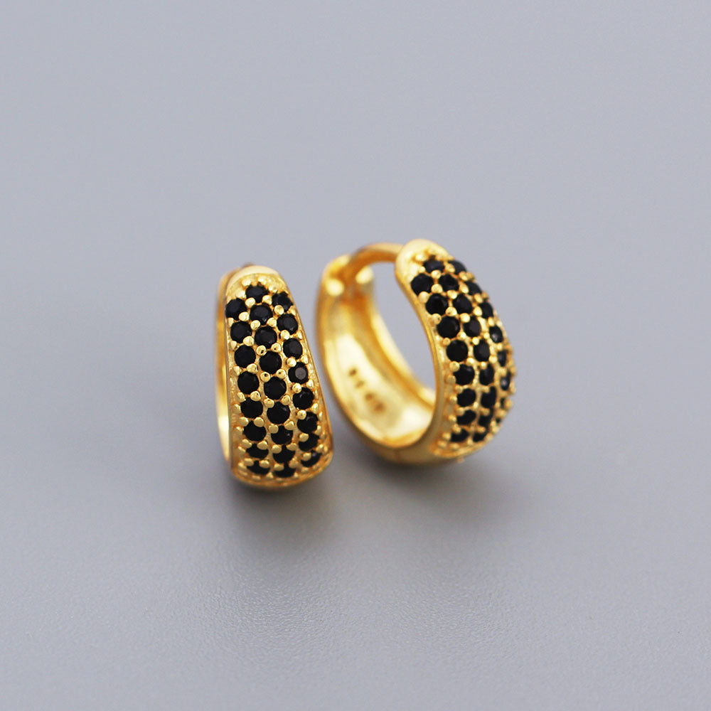 Sweet 925 Sterling Silver Geometric Micro-Inlaid Cubic Zirconia Hoop Earrings