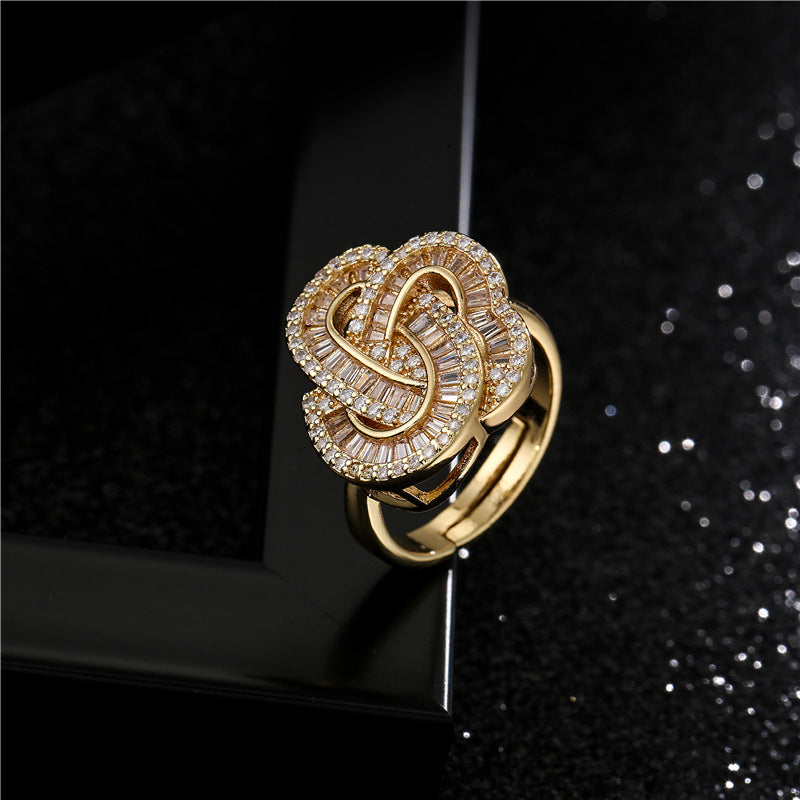 Geometric Micro-pave Cubic Zirconia Brass Ring for Women