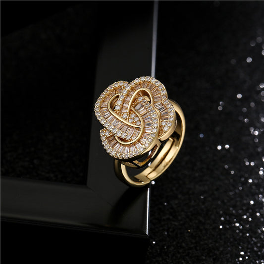 Geometric Micro-pave Cubic Zirconia Brass Ring for Women