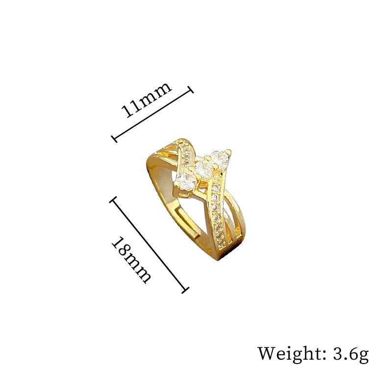Geometric Rhinestone Ring for Women Plated Brass Minimalist Open Band