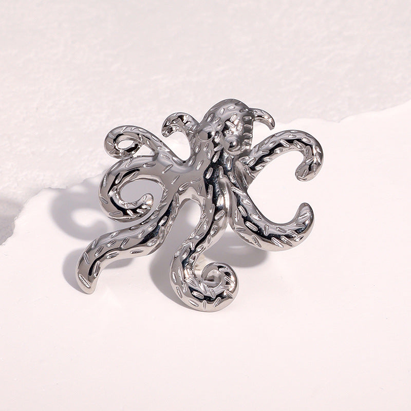 Minimalist Open Octopus Ring 18K Gold Plated Stainless Steel Animal Design Jewelry for Women
