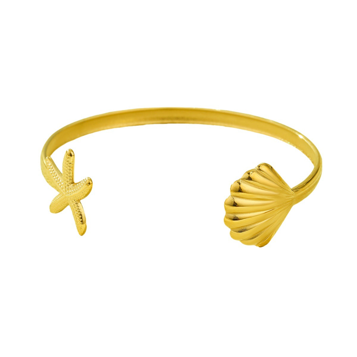 Elegante Pulsera Ajustable de Acero de Titanio para Mujer con Diseño de Concha de Vieyra y Acabado Bañado