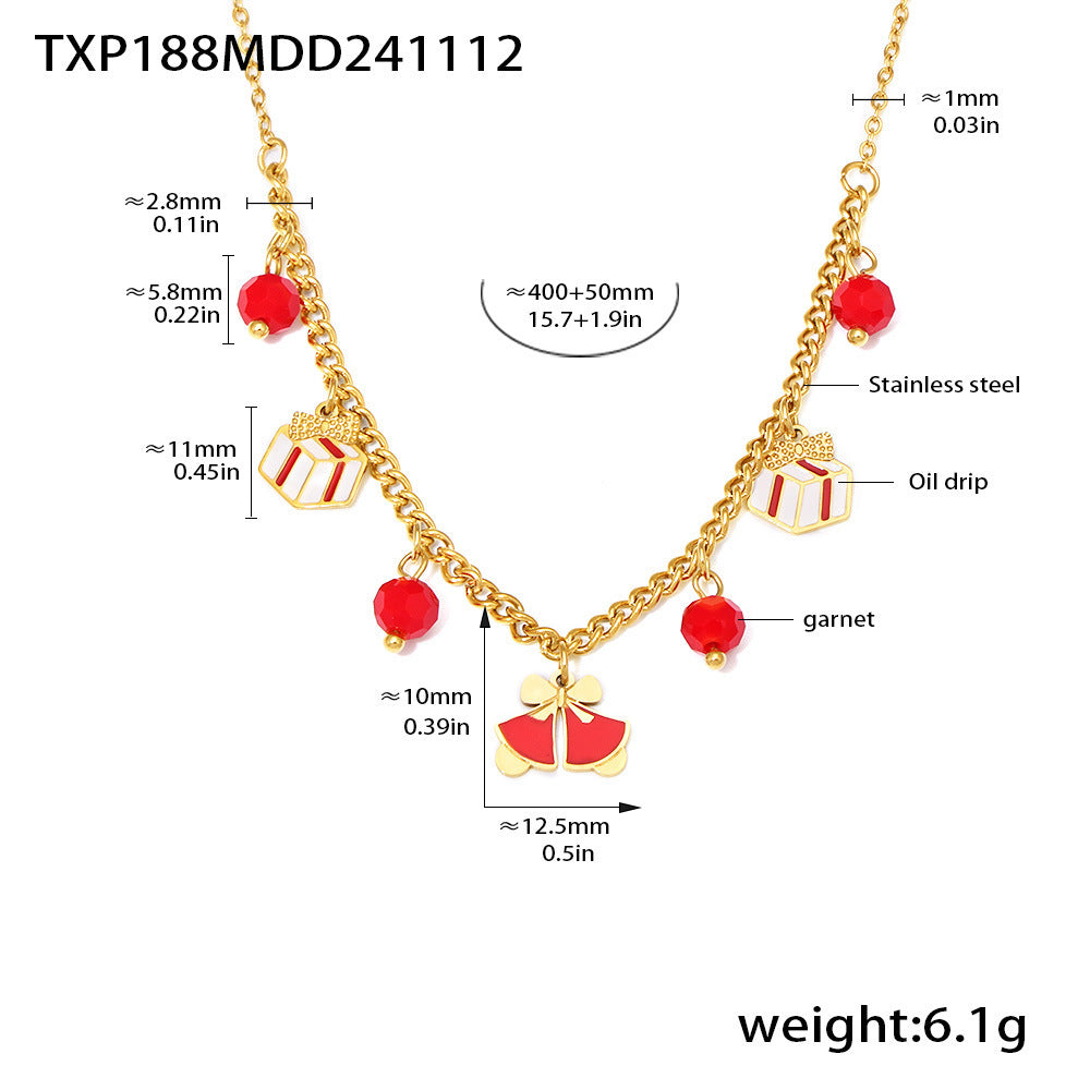 Set Collana con Ciondolo a Ruota Panoramica Stile Lusso con Granato Smaltato Design Geometrico per Donne Gioielli in Acciaio Inossidabile