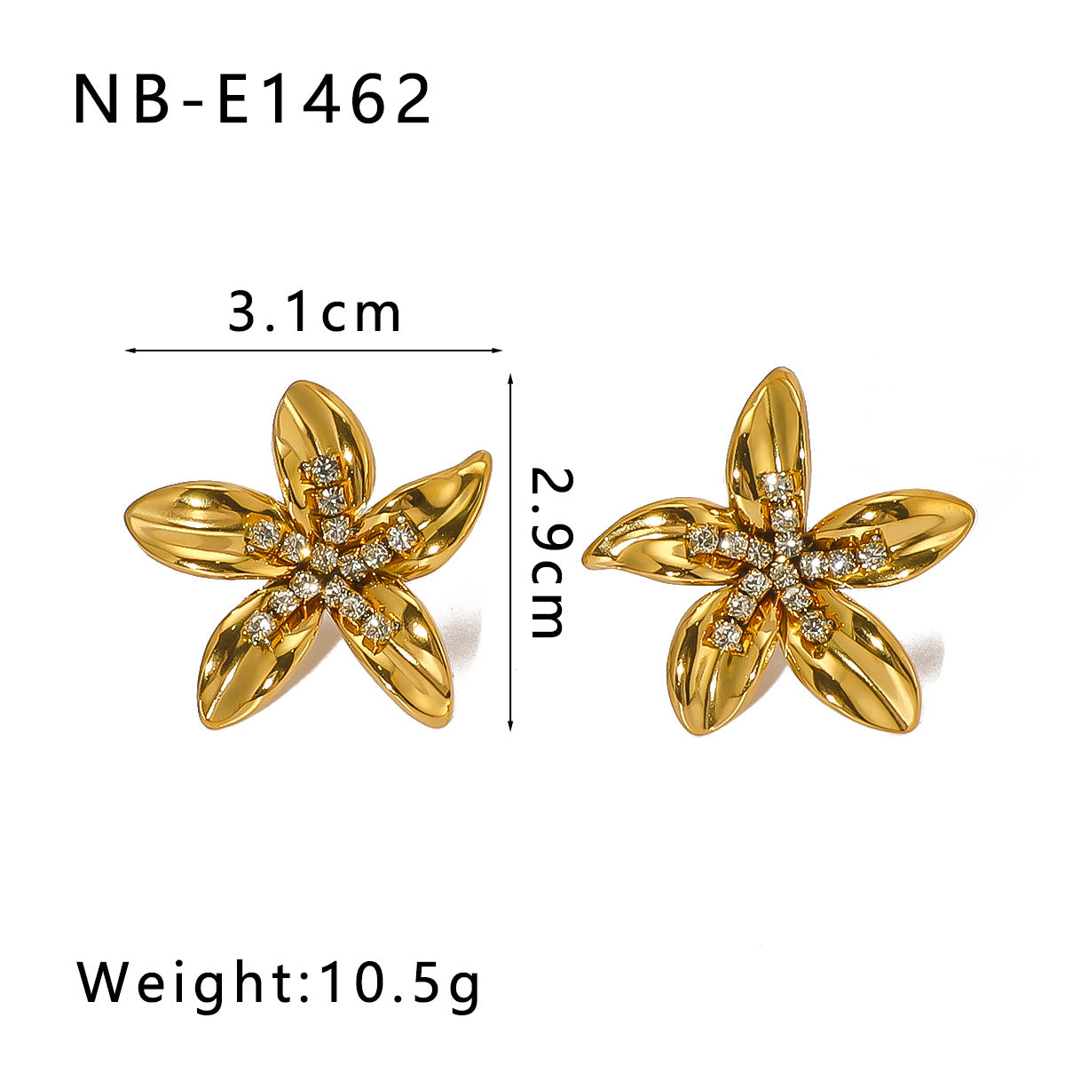 Orecchini da donna in acciaio inossidabile placcati oro 18 carati con farfalle e fiori in stile francese, intarsi in strass e perle