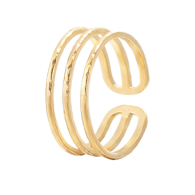 Anello aperto da donna minimalista geometrico in acciaio al titanio con finitura placcata, fascia impilabile in acciaio inossidabile