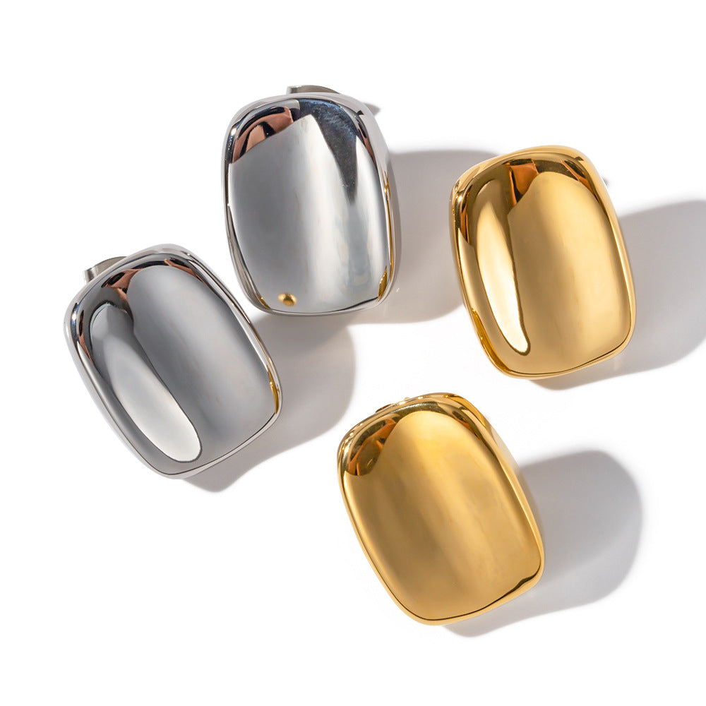 Minimalist 18K Gold Plated Stainless Steel Geometric Rectangle Stud Earrings for Women