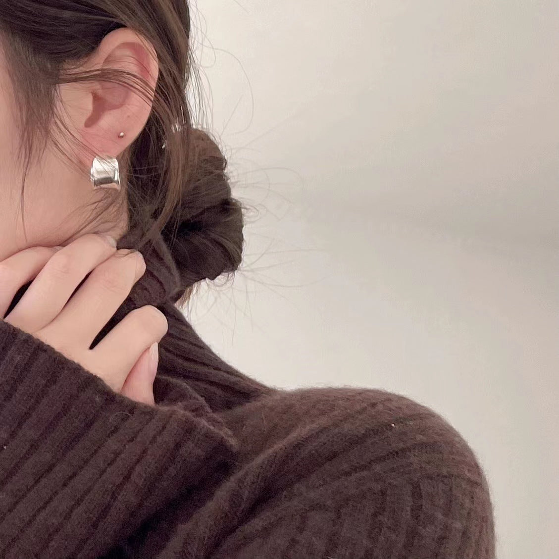 Minimalist Matte Silver Hoop Earrings with Micro-Pave Setting in 925 Sterling Silver
