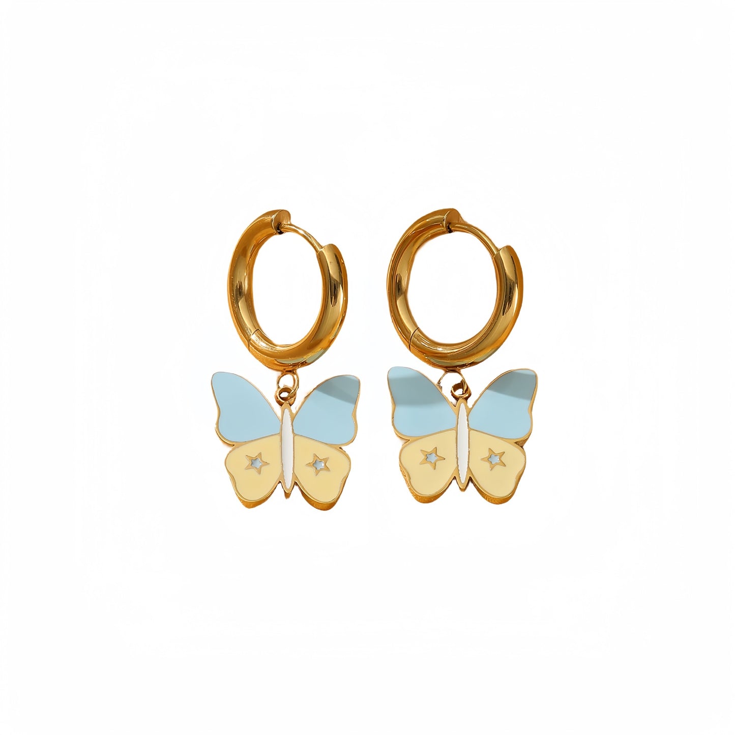 Dulces aretes de acero titanio con forma de mariposa para mujer con esmalte de color y acabado chapado