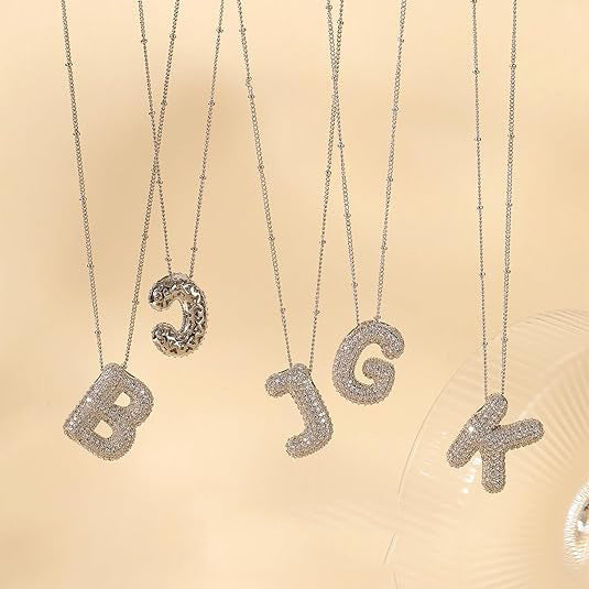 Fashion Plated Brass Letter Bubble Pendant Necklace for Women