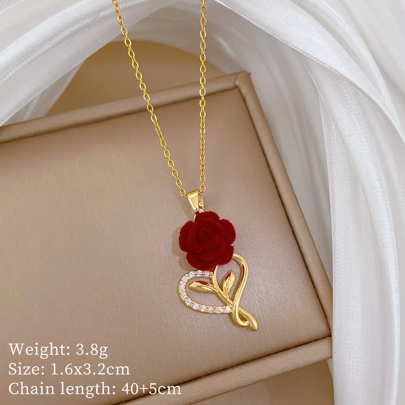 Sweet Cartoon Animal Micro-Inlaid Cubic Zirconia Brass Pendant Titanium Steel Necklace for Unisex