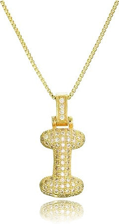 14K Gold Plated Brass Letter Pendant Necklace with Cubic Zirconia Inlay Box Chain for Women