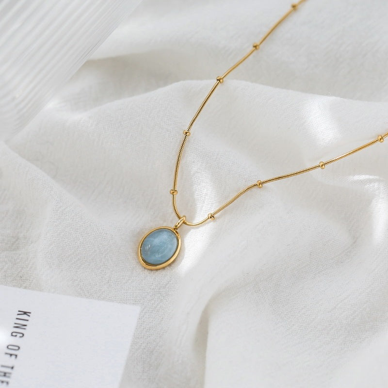 Elegante Collar de Acero de Titanio en Forma de Gota de Agua para Mujer con Cadena de Serpiente, Joyería Minimalista de Verano Estilo Guardapelo