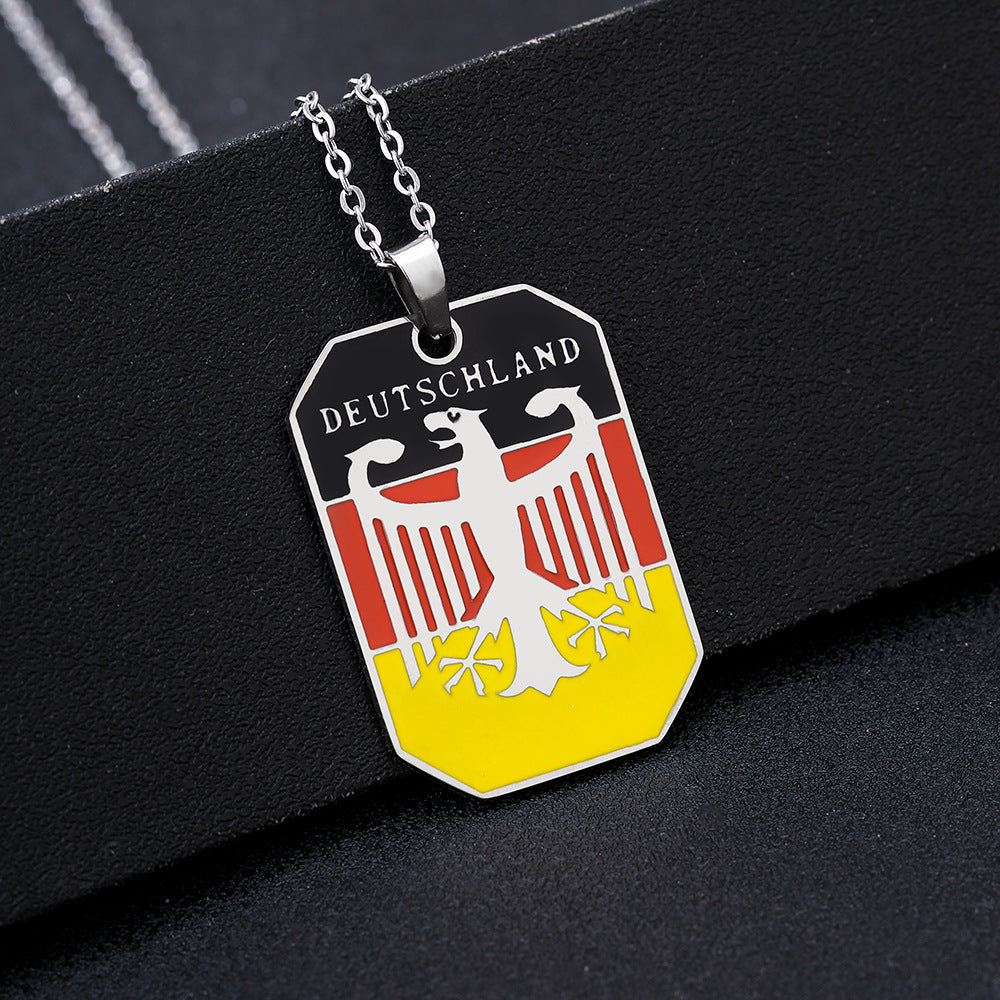 Vintage Ethnic Style Eagle-Shaped Enamel Geometric Pendant Necklace for Unisex in Stainless Steel with Flat Cross Chain