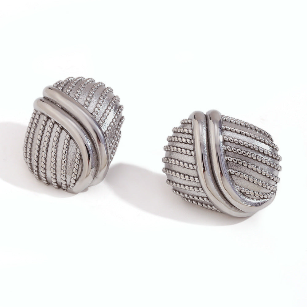 Vintage French-Style Geometric Stainless Steel Earrings with 18K Gold Plating for Women