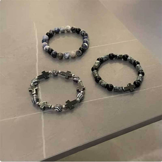 Bracciale Minimalista Nero Ossidiana da Uomo e Donna Fatto a Mano in Pietra con Estetica Dark