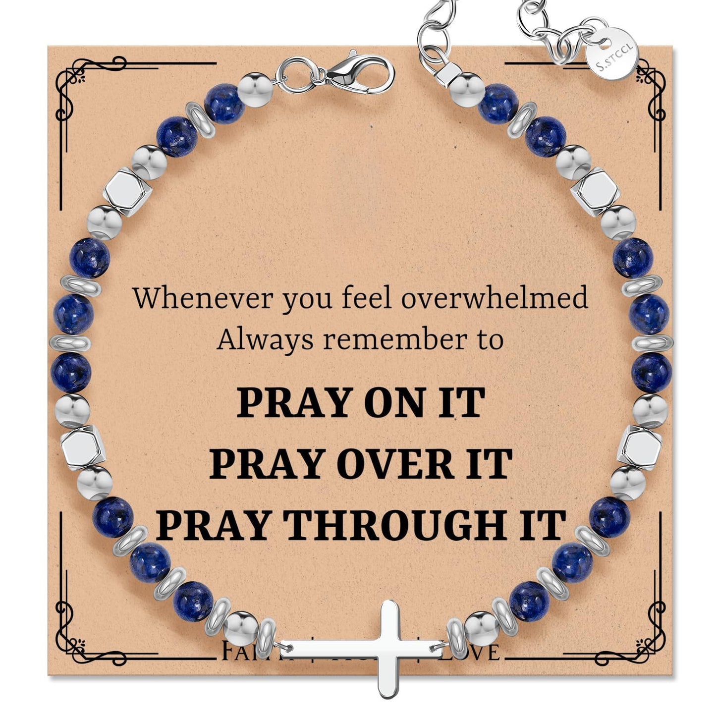 Minimalist Geometric Cross Lapis Lazuli Stainless Steel Adjustable Bracelet with Lobster Clasp
