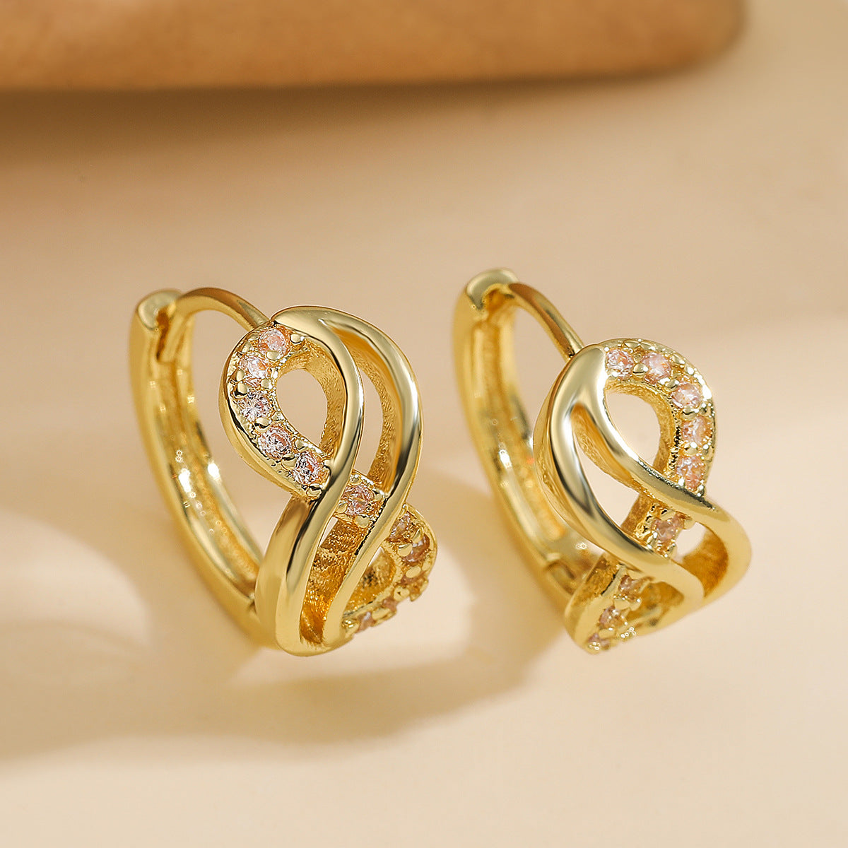 Minimalist Luxe Geometric Hoop Earrings for Women in Brass with 18K Gold Plating and Micro-Paved Zirconia