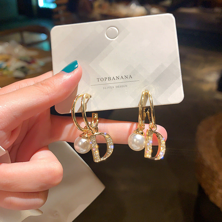 Minimalist Geometric Drop Earrings with Zircon and Pearl Accents in Gold-Plated Copper and 925 Sterling Silver Posts