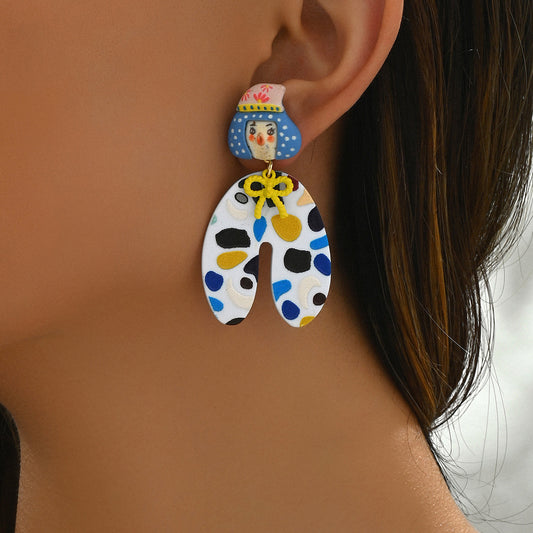 Minimalist Cartoon Character Earrings for Women with Stainless Steel Posts and Plated Finish