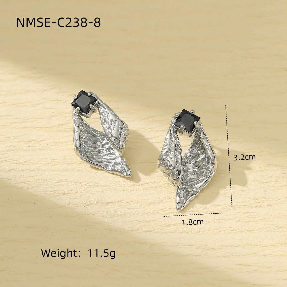 Pendientes vintage de acero titanio con forma de concha geométrica y circonitas incrustadas para mujer